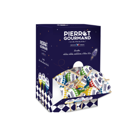 Boîte Distributrice 150 Sucettes Rondes Pierrot Gourmand